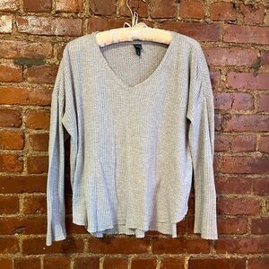 Grey waffle textured long sleeve v neck shirt